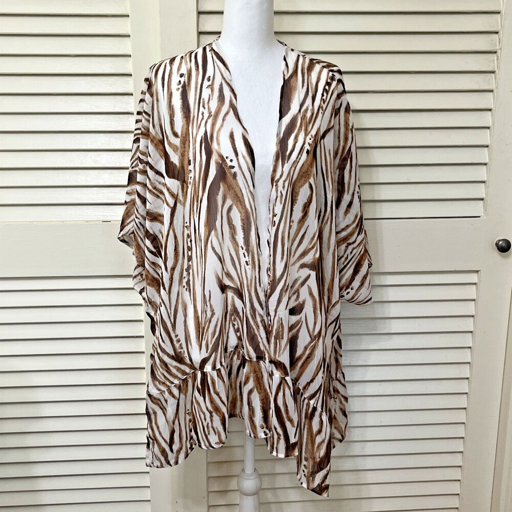 Maurices One Size Womens Brown Zebra Print Kimono Open Front Boho Topper